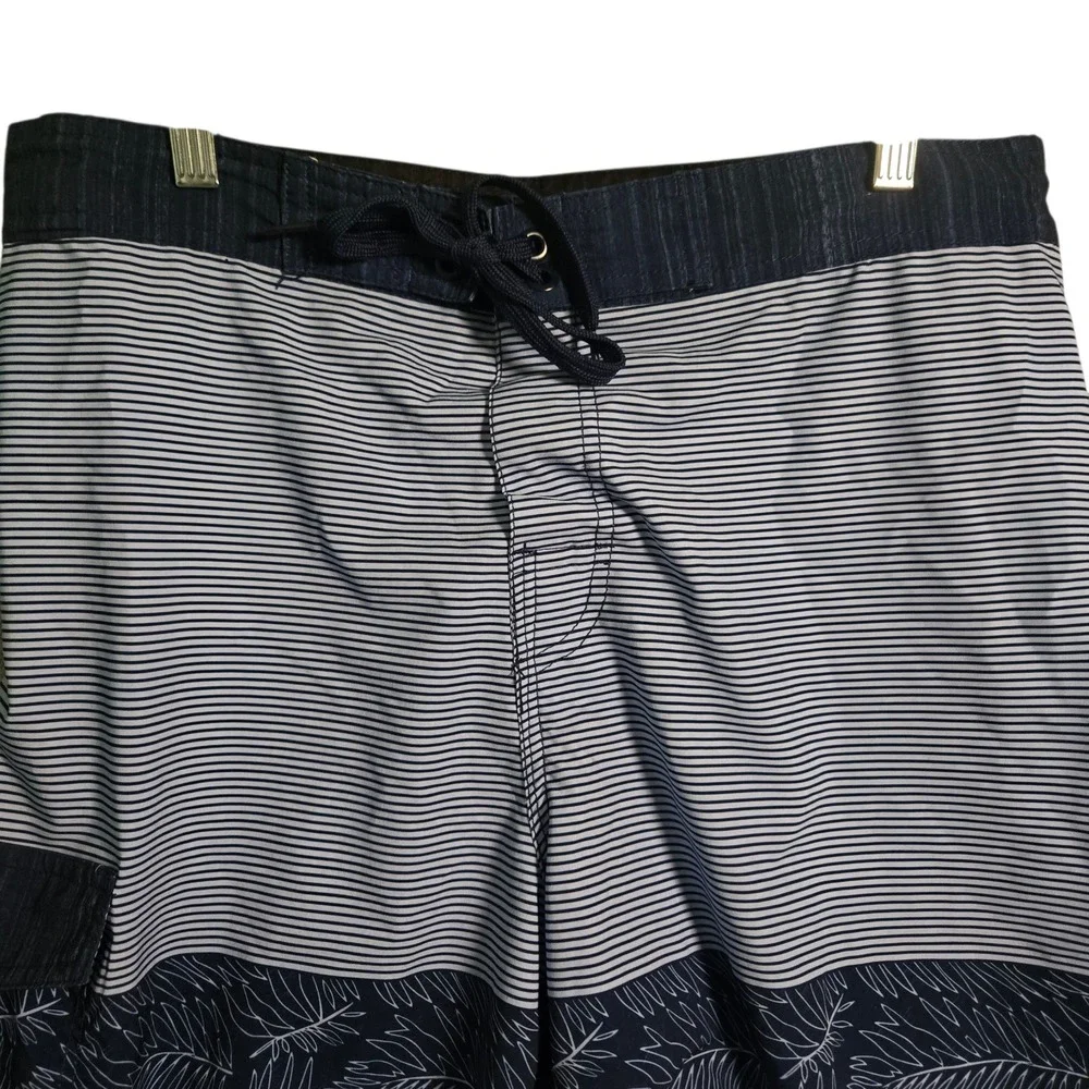Stillwater Supply Co Mens Size 36 Blue Striped Tropical Leaf‎ Board Shorts Swim